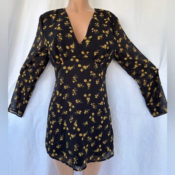 The Fifth Label Black and Yellow Floral Long Sleeve Dress - Picture 1 of 10